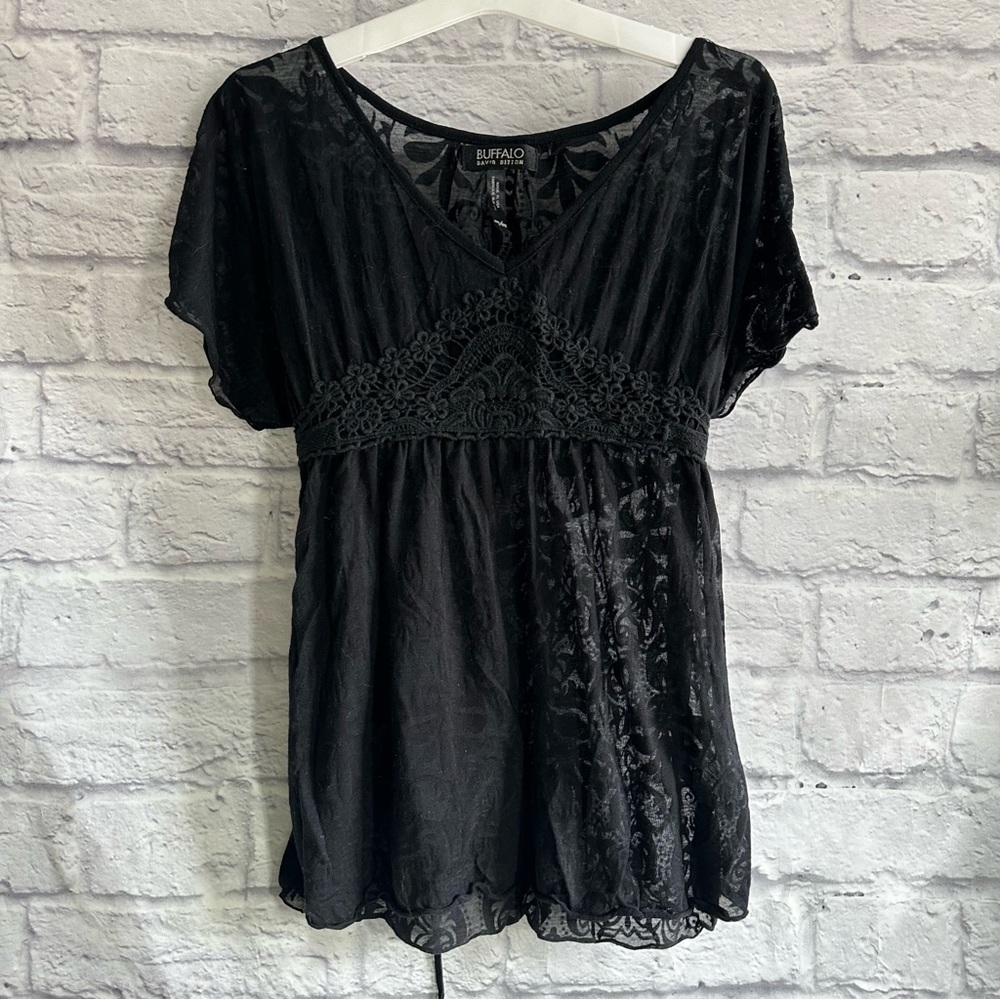 PREOWNED BUFFALO DAVID BITTON BLACK BLOUSE WOMENS MEDIUM M